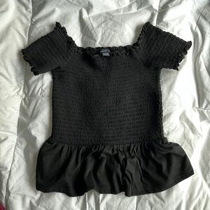 American Eagle Smocked Off the Shoulder Black Peplum top XS